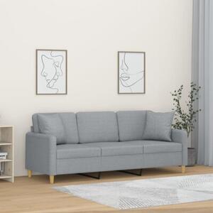 Sofa 3-osobowa z poduszkami, jasnoszara, 180 cm, tkanina
