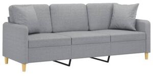 Sofa 3-osobowa z poduszkami, jasnoszara, 180 cm, tkanina