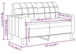 Sofa 2-osobowa z poduszkami, jasnoszara, 120 cm, aksamit