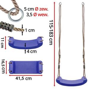 Huśtawka ogrodowa DESKA siedzisko dla dzieci 41,5 cm Niebieskie na plac zabaw