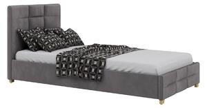 Łóżko 90x200 Tapicerowane Bergamo Welur Ciemno Szare + Twarda Podłoga Pojemnika