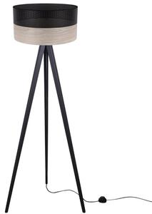 Lampa podłogowa trójnóg czarny Light Home LH Wood 1xE27 45cm abażur walec czarny/fornir F01