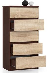 Komoda do sypialni, 5 szuflad, STILO, 60x40x121 cm, wenge, dąb sonoma, mat | TYLETEGOTU