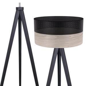 Lampa podłogowa trójnóg czarny Light Home LH Wood 1xE27 45cm abażur walec czarny/fornir F01