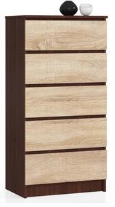 Komoda do sypialni, 5 szuflad, STILO, 60x40x121 cm, wenge, dąb sonoma, mat | TYLETEGOTU