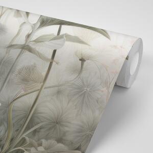 Tapeta w kwiaty pokryte naturą z beżowym kontrastem
