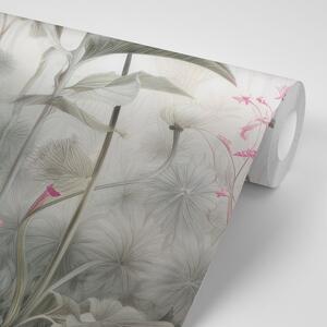 Samoprzylepna tapeta w kwiaty pokryte naturą z różowym kontrastem