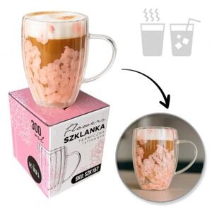 Szklanka termiczna ryflowana z kwiatami w środku, gipsówka róż 300 ML 1szt SZK157