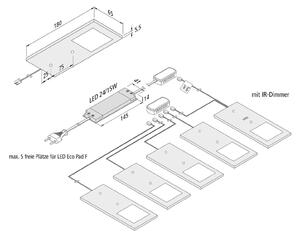 Hera Oprawa podszafkowa LED Eco-Pad F 5x 4 000 K alu F, możliwość ściemniania, aluminiowy / szary / cynkowy, kuchnia, aluminium, nowoczesny