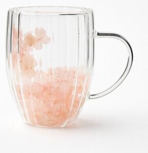 Szklanka termiczna ryflowana z kwiatami w środku, gipsówka róż 300 ML 1szt SZK157