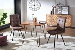 FineBuy – kwadratowy stół jadalny 80 cm z litego drewna sheesham, nowoczesny stół kuchenny z czarnymi nogami typu „hairpin”, designerski stół jadalny z prawdziwego drewna, stół z litego drewna