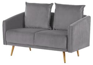 Retro sofa 2-osobowa welurowa szara miękkie poduchy złote nóżki Maura Beliani
