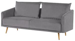 Retro sofa 3-osobowa welurowa szara miękkie poduchy złote nóżki Maura Beliani