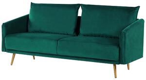 Retro sofa 3-osobowa welurowa szmaragdowa miękkie poduchy złote nóżki Maura Beliani