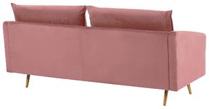 Retro sofa 3-osobowa welurowa różowa miękkie poduchy złote nóżki Maura Beliani