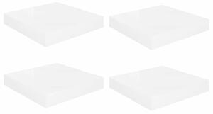 Półki ścienne 4 szt., białe, wysoki połysk, 23x23,5x3,8 cm, mdf