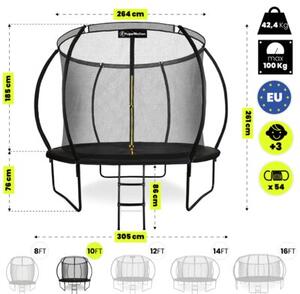 Trampolina ogrodowa XL dla dzieci HyperMotion - 305 cm 10FT - z drabinką i siatką wewnętrzną - do domu i ogrodu