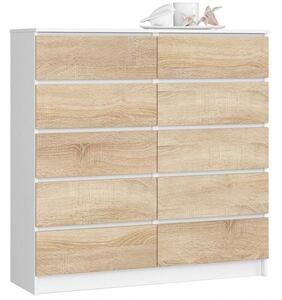 Komoda do salonu, sypialni, STILO, 10 szuflad, 120x40x121 cm, biel, dąb sonoma, mat | TYLETEGOTU