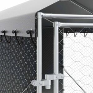 Kojec dla psa, z dachem, srebrny, 2x14x2,5m, stal galwanizowana