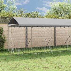 Kojec dla psa, z dachem, srebrny, 2x14x2,5m, stal galwanizowana