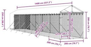Kojec dla psa, z dachem, srebrny, 2x14x2,5m, stal galwanizowana