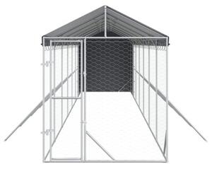 Kojec dla psa, z dachem, srebrny, 2x14x2,5m, stal galwanizowana