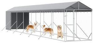 Kojec dla psa, z dachem, srebrny, 2x14x2,5m, stal galwanizowana