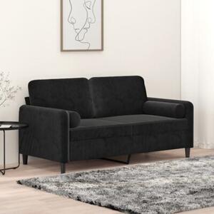 Sofa 2-osobowa z poduszkami, czarna, 140 cm, aksamit