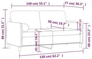 Sofa 2-osobowa z poduszkami, czarna, 140 cm, aksamit
