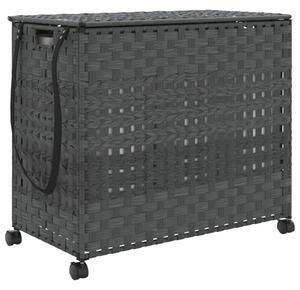 Kosz na pranie z kółkami, szary, 66x35x60 cm, rattan