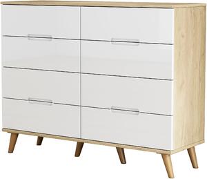 Komoda 120 cm biało naturalna z czterema szufladami