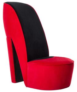 Fotel w kształcie buta na obcasie, czerwony, aksamitny