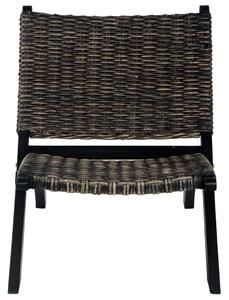 Krzesło, czarne, naturalny rattan kubu i lite drewno mahoniowe