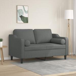 Sofa 2-osobowa z poduszkami, ciemnoszara, 120 cm, tkanina