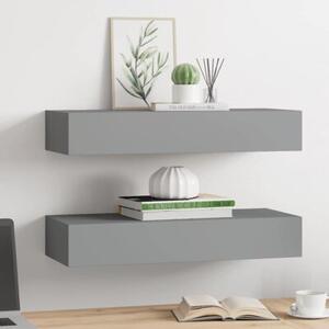 Półki ścienne z szufladą, 2 szt., szare, 60 x 23,5 x 10 cm, mdf