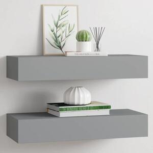 Półki ścienne z szufladą, 2 szt., szare, 60 x 23,5 x 10 cm, mdf