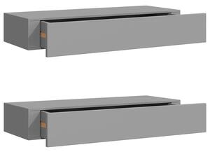 Półki ścienne z szufladą, 2 szt., szare, 60 x 23,5 x 10 cm, mdf