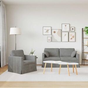 Modularna sofa aksamitna w kolorze jasnoszarym z czarnymi akcentami
