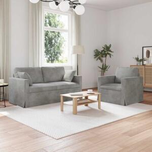 Modularna sofa aksamitna w kolorze jasnoszarym z czarnymi akcentami