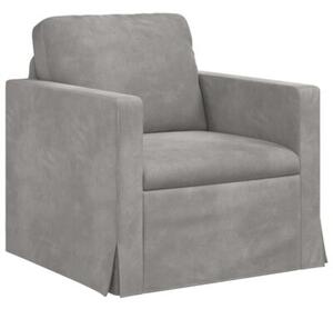 Modularna sofa aksamitna w kolorze jasnoszarym z czarnymi akcentami