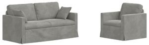 Modularna sofa aksamitna w kolorze jasnoszarym z czarnymi akcentami