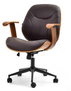 Krzesło biurowe drewniane z ekoskórą brąz ray orzech na czarnej podstawie
