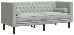 Wypoczynek 2-cz. chesterfield z waÅkami, jasnoszary, aksamit