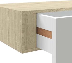 Półka ścienna z szufladą, dąb i biel, 40x23,5x10cm, mdf