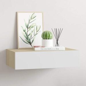 Półka ścienna z szufladą, dąb i biel, 40x23,5x10cm, mdf