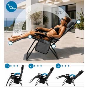 Leżak ogrodowy składany z regulacją i tacką 4w1 SAPPHIRE ACTIVE gravity oxford lekki Szary