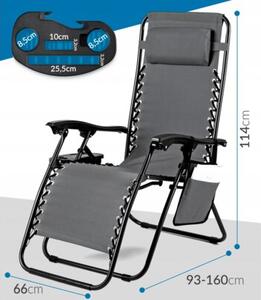 Leżak ogrodowy składany z regulacją i tacką 4w1 SAPPHIRE ACTIVE gravity oxford lekki Szary