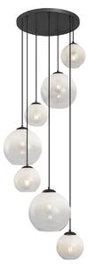 Nowoczesna lampa wisząca czarna z białym okrągłym szkłem 7-punktowa - Misty
