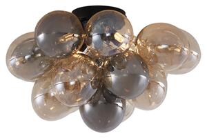 Designerska lampa sufitowa czarna z bursztynowym i dymionym szkłem 4-punktowa - Uvas Oswietlenie wewnetrzne