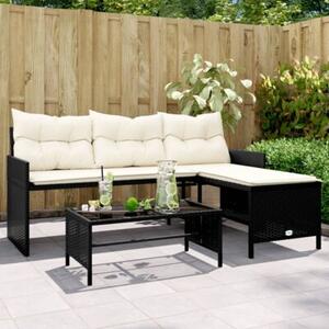 Narożnik ogrodowy z poduszkami i stolikiem, rattan pe, czarny